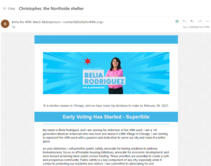 Email from Belia Rodriguez's campaign.